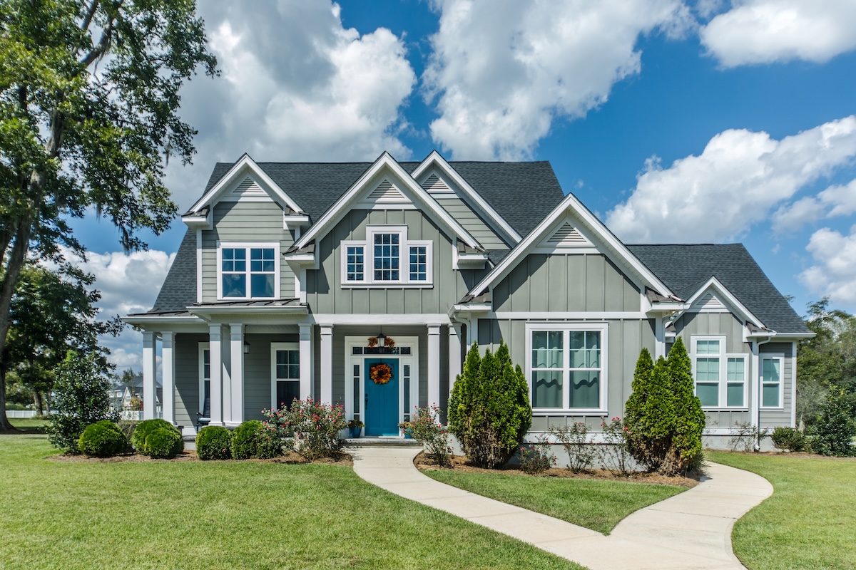 100k reroof twin cities Gray New Construction Modern Cottage Home with Hardy Board Siding and Teal Door with Curb Appeal