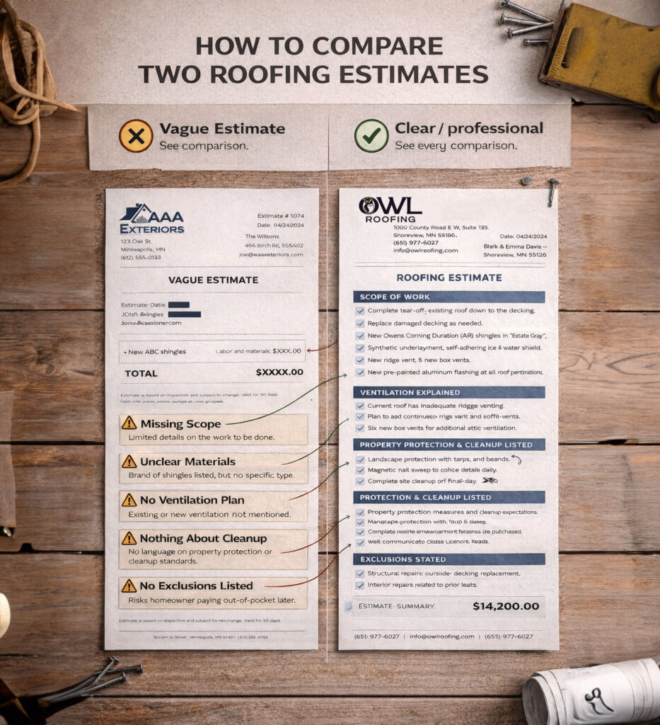 How to compare 2 estimates in roofing
