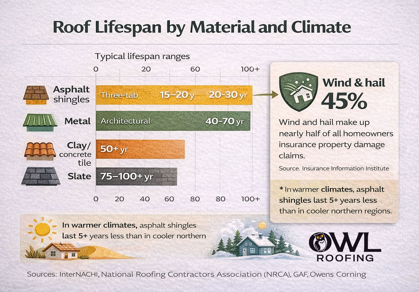 roof lifespan by material and climate