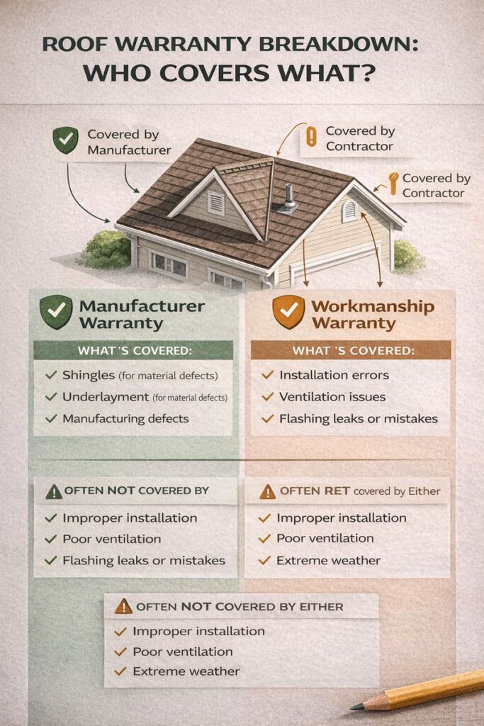 roof warranty breakdown who covers what