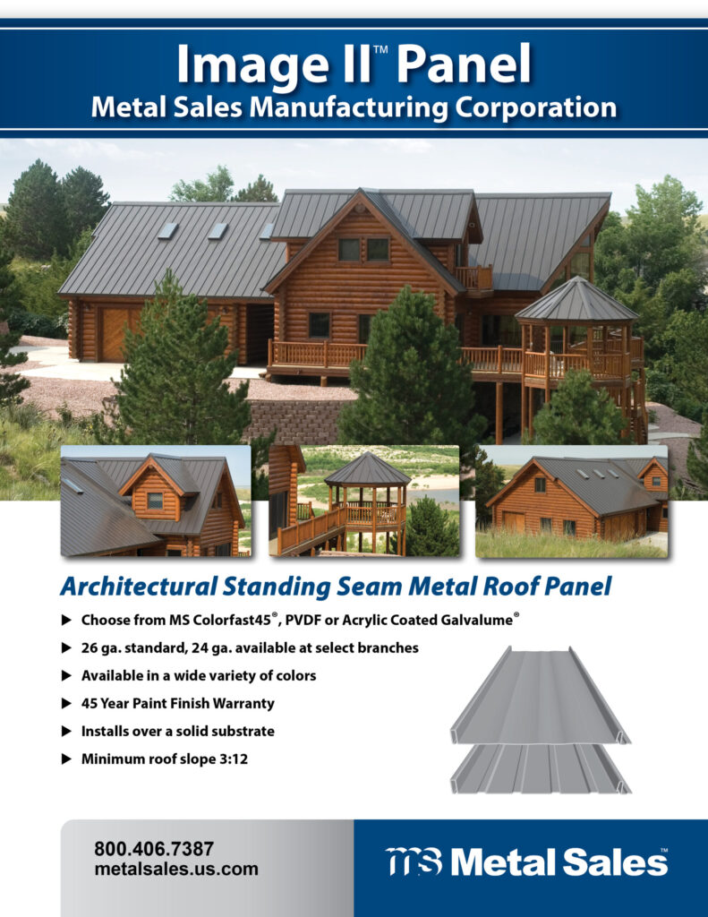 a pamphlet from metal sales in Rodgers Minnesota that provides the Image II standing seam product