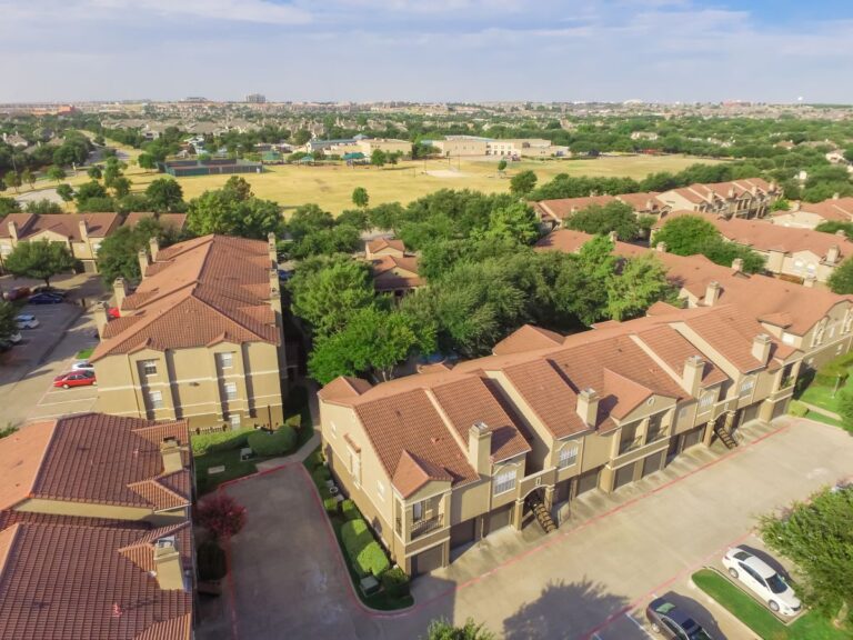 apartment complex and a big park