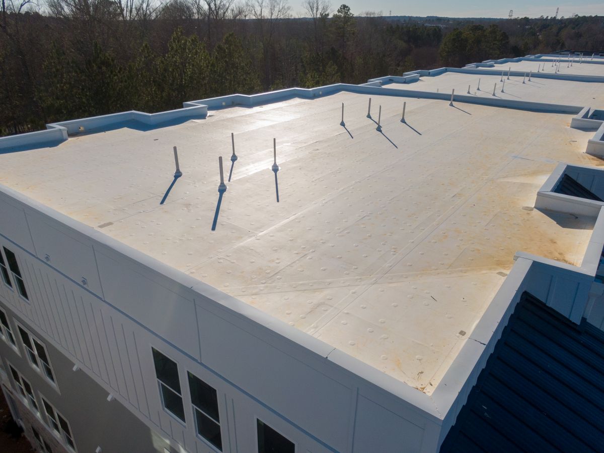 close-up of a white flat commercial roof