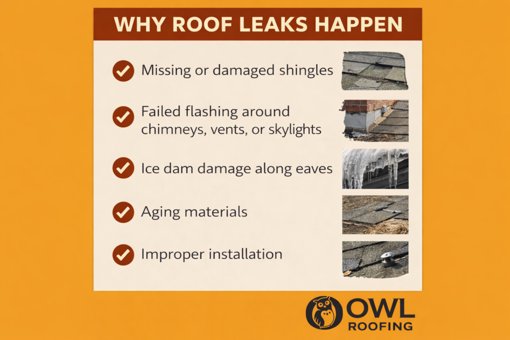 why roof leaks happen graphic, in the blog post, fix leaky roof
