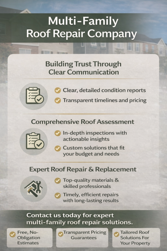 infographic for owl roofing that summarizes what they do for multi-families in Minneapolis and st Paul