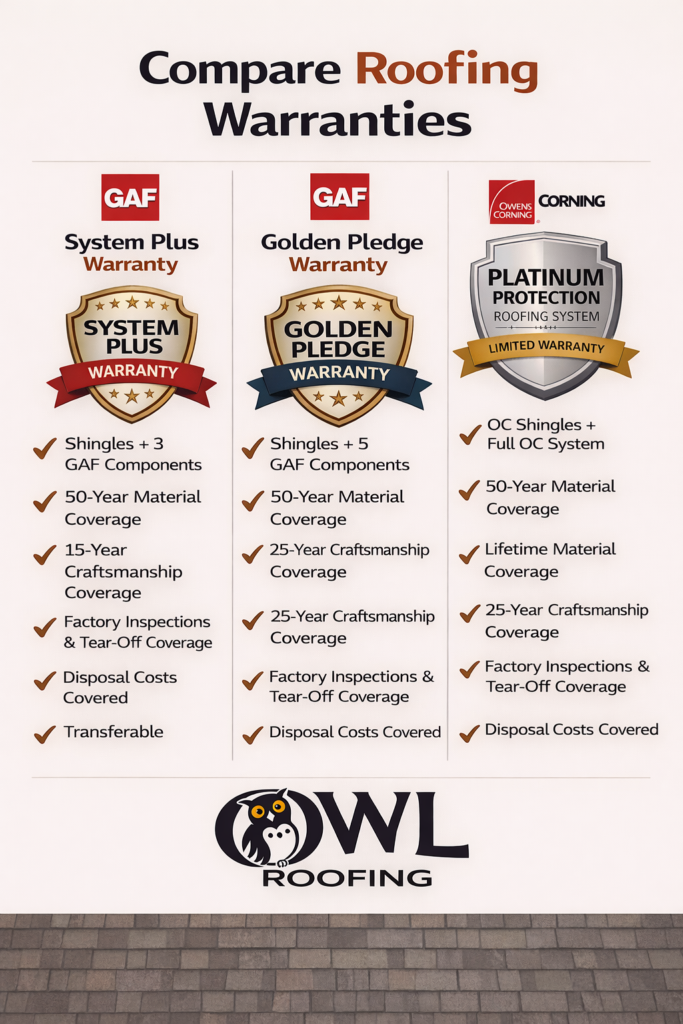 graphic that shows the different top warranties in the business which can drive up the cost of a roof