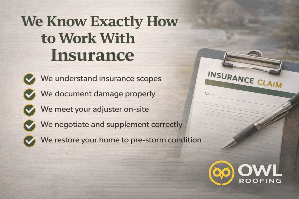 owl roofing as a hail damage roofing contractors knows exactly how to work with your insurance 