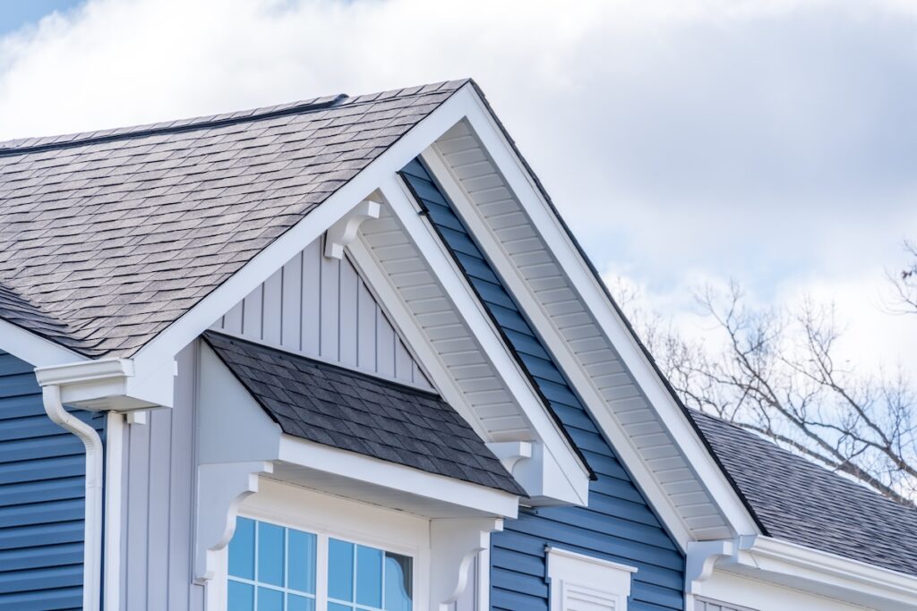 Elegant American house facade, with Shed Roof Over Awning Window
