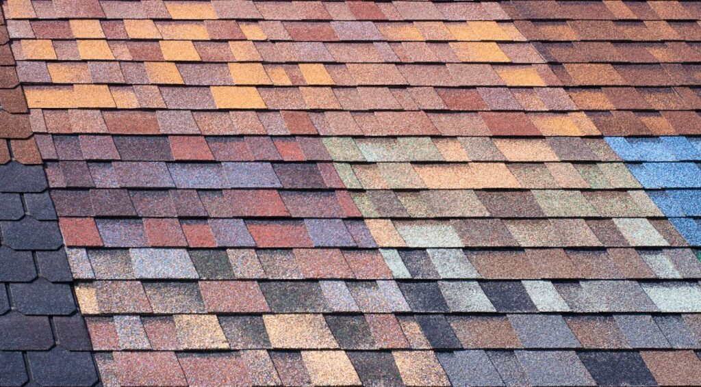 multi-colored bitumen shingles a sample of the product advertising