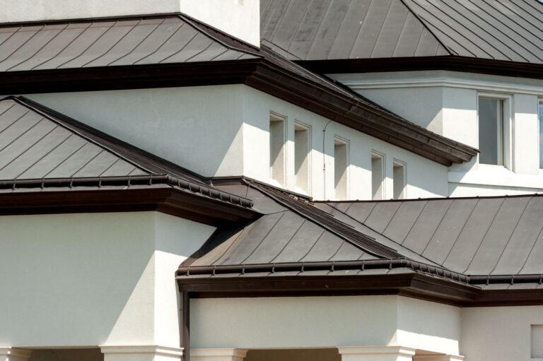 low slope roof with metal tiles