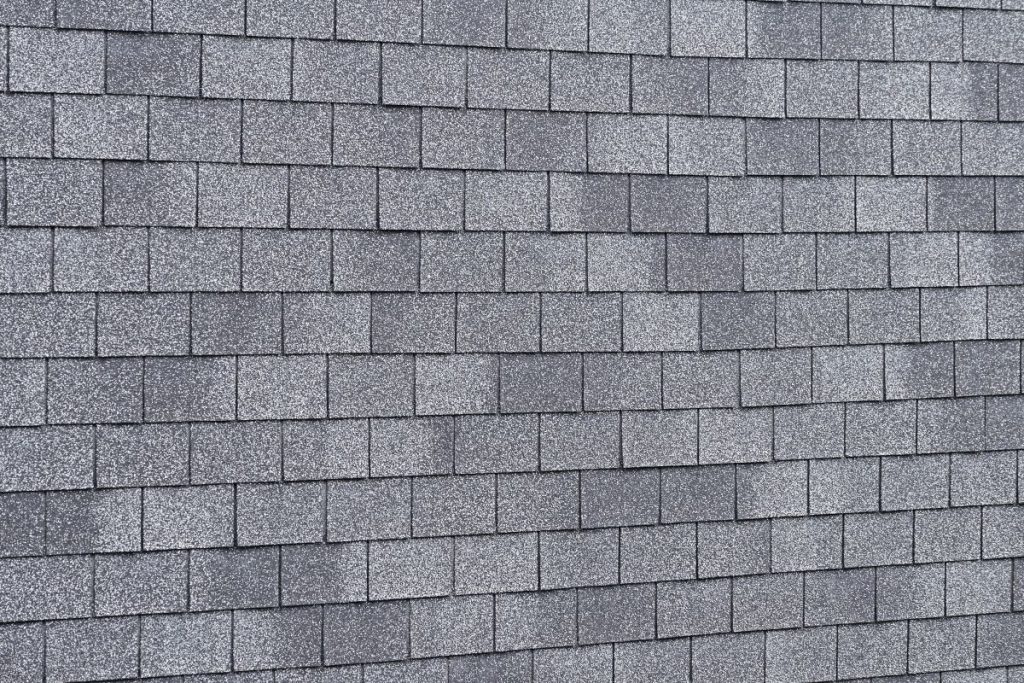 close-up of grey 3-tab shingles