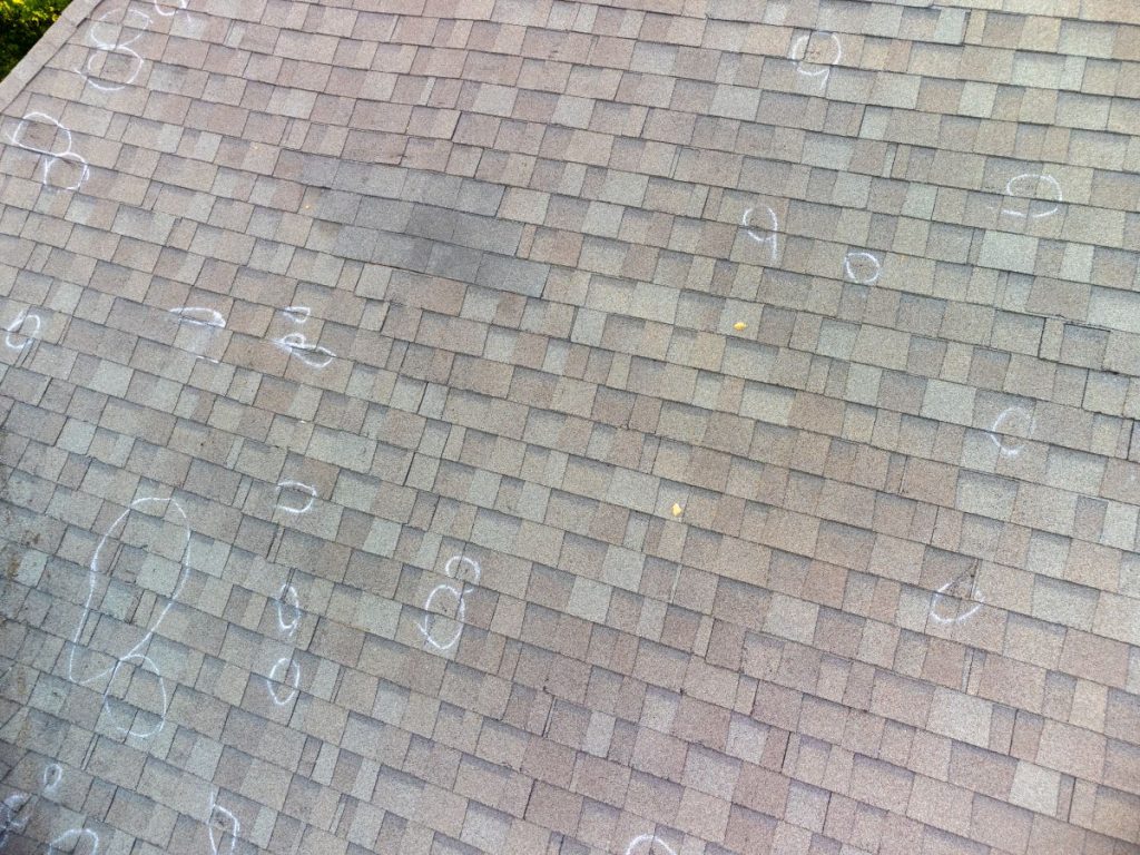 shingle roof showing hail damage, Arden Hills